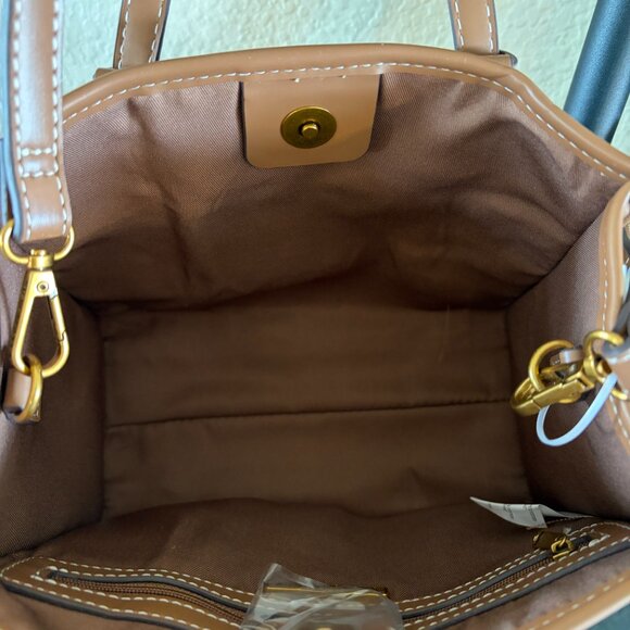 Steve Madden Green Stripe Canvas Tote Crossbody Bag Gold Hardware - Picture 7 of 7